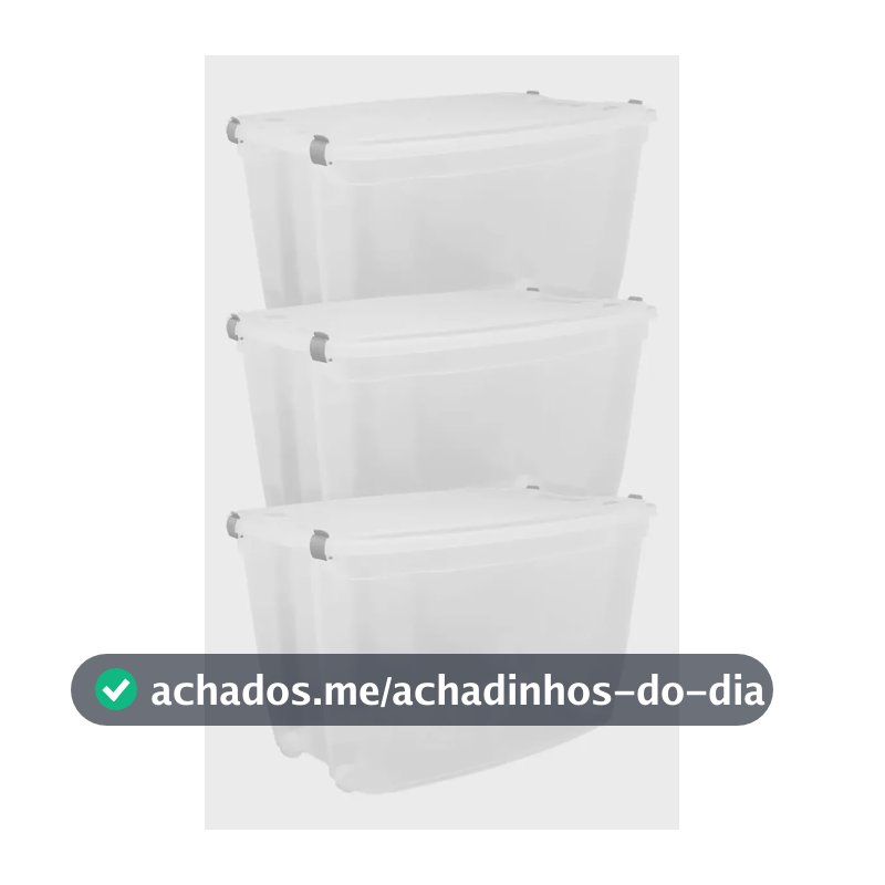 03 Caixa Organizadora Grande Plástico 78 Litros Transparente Transparente Liso