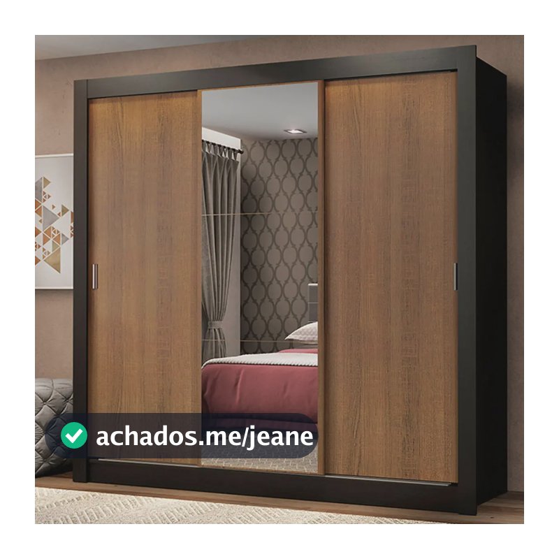 Guarda Roupa Casal Mônaco Madesa 3 Portas Correr Espelho Pr Cor Preto/Rustic 1093D81E