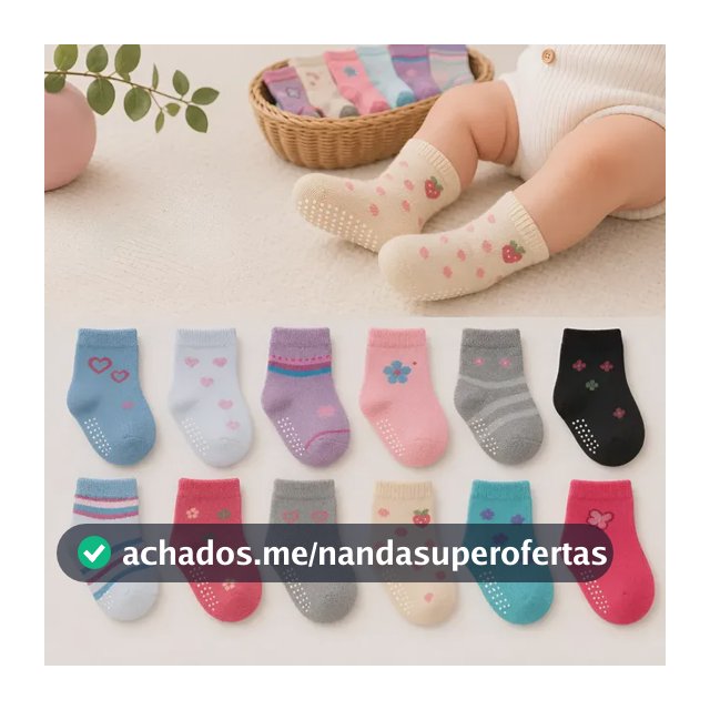 Kit 12 Pares Meias Antiderrapante Bebê Infantil Oferta C/ Nf