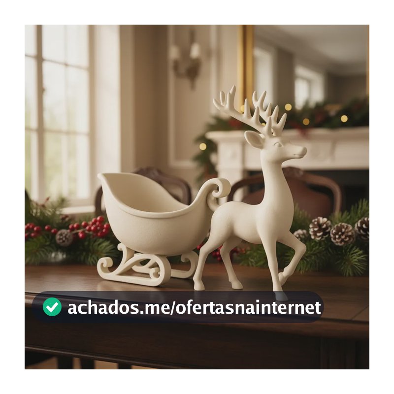 Rena E Trenó Tigela Organizadora De Natal Decoração Noel Branco