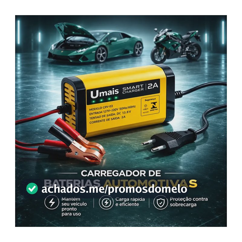 Carregador De Bateria Automotiva Inteligente 12v Portátil Bivolt 110/220v Para Carros Motos E Veículos