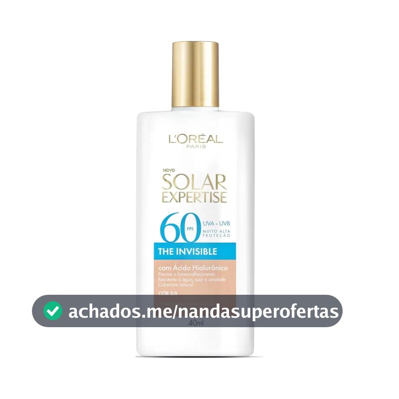 Protetor Solar Facial FPS 60, Textura Aquosa Ultraleve, Proteção Avançada Anti-Idade, Cor 2.0, Expertise The Invisible L’Oréal Paris Solar 40g
