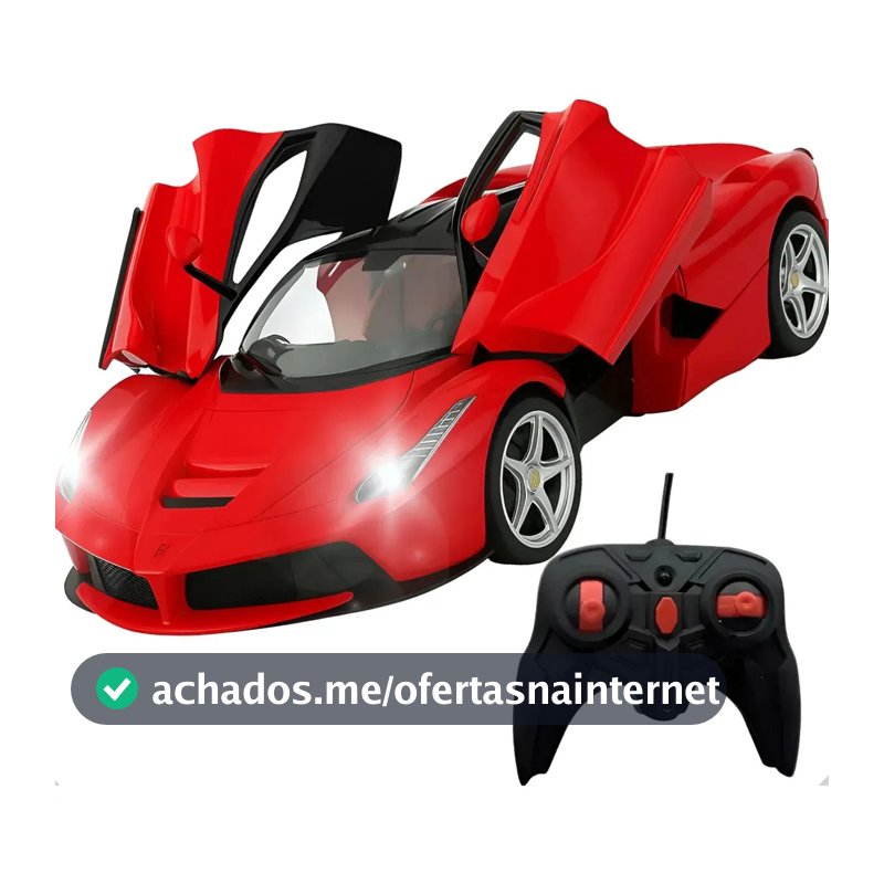 Brinquedo de Menino Carro Ferrari Carrinho Premium de Controle Remoto Vermelho Abre Portas Acende Farol Thevisionaries