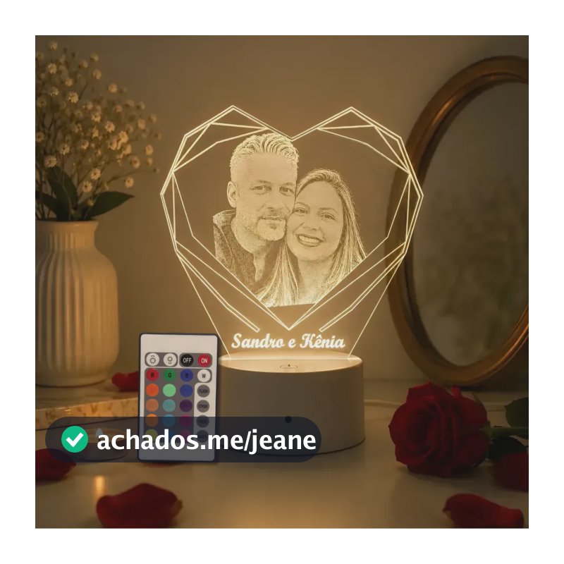 Luminária Led 3d Personalizada Casal Namorados 26cm Preto 16 Cores