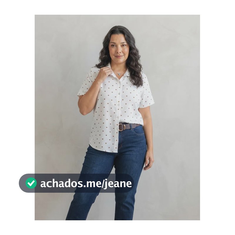 Camisa Plus Size Feminina Crepe Manga Curta Verão G1 G2 G3 Branco Y Marron  Coração  G3