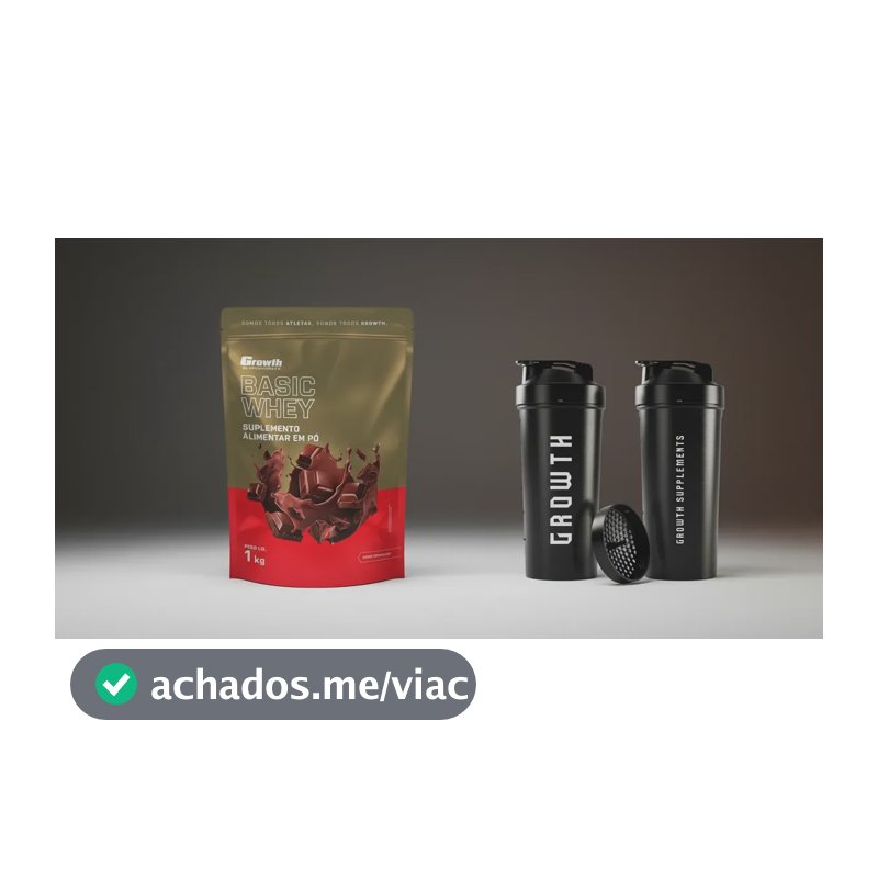 Kit Growth: Whey Protein Basic Chocolate 1kg + Coqueteleira Shaker Academia Preta 600ml