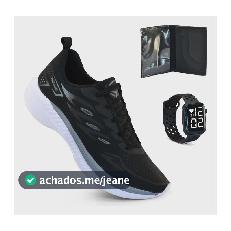 Tênis Masculino Esportivo Academia Treino + Carteira Relogio Preto - Cinza 42 Br