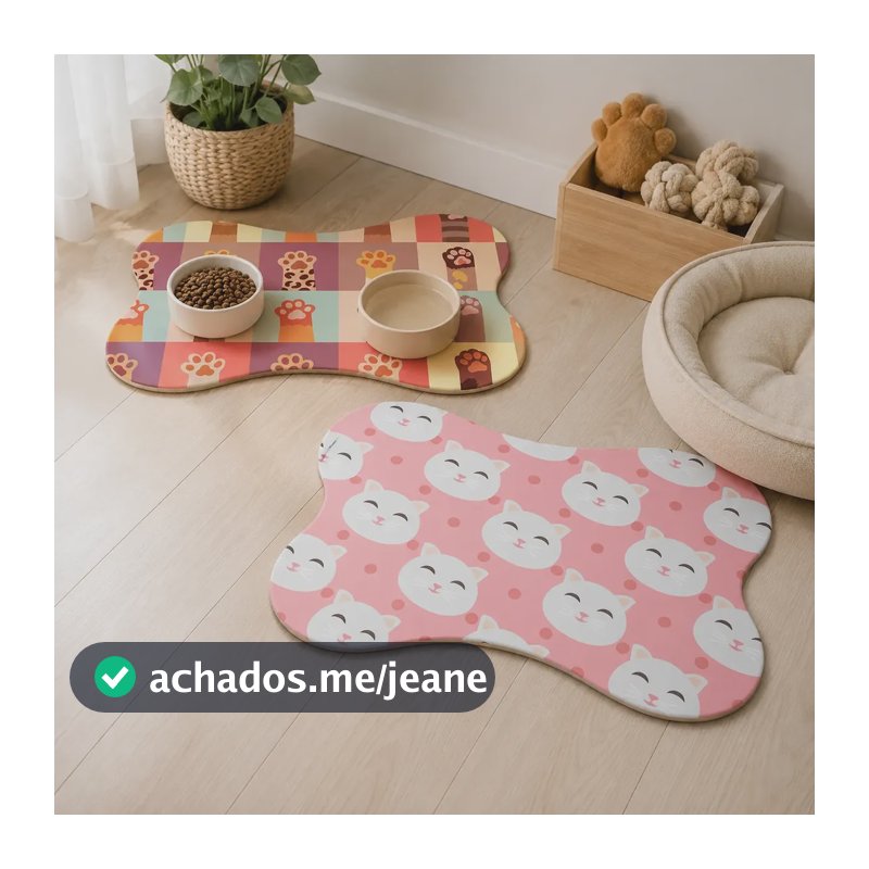 Kit 2 Tapete Pet Comedouro Antiderrapante Cães E Gatos 46x31 Coral-claro Gato /patinhas