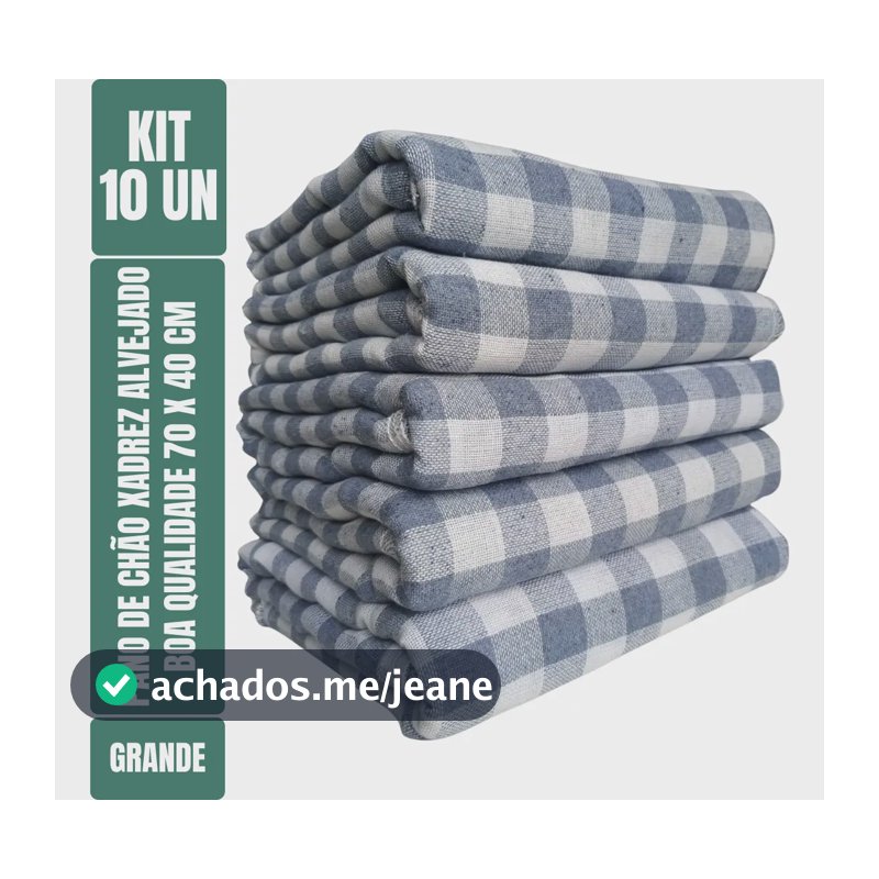 Kit 10 Panos de Chão Neves 100% Algodão Xadrez Alvejado 70x40cm