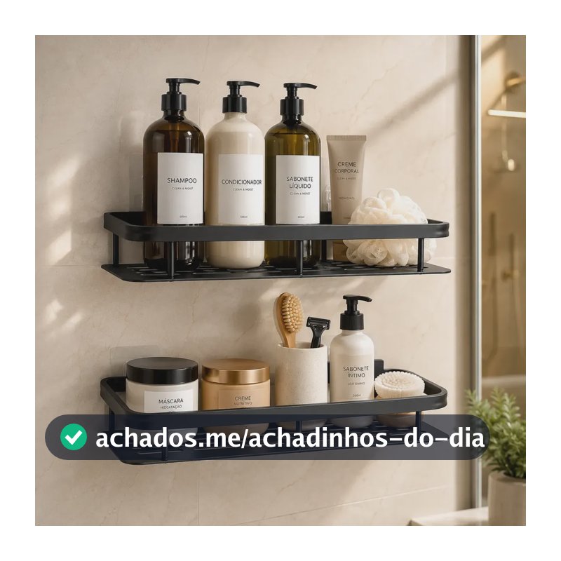 Kit 2 Suportes Porta Shampoo Sabonete Prateleira Parede Luxo Preto