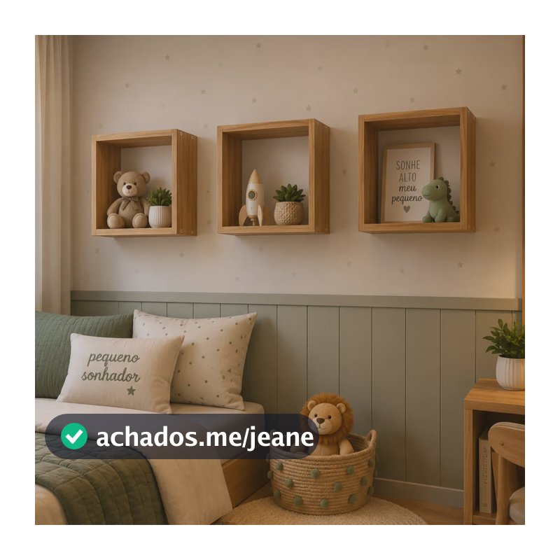 Kit 03 Nichos Mdf 30x30 Branco Decoração Sala Cozinha Quarto Amendoa