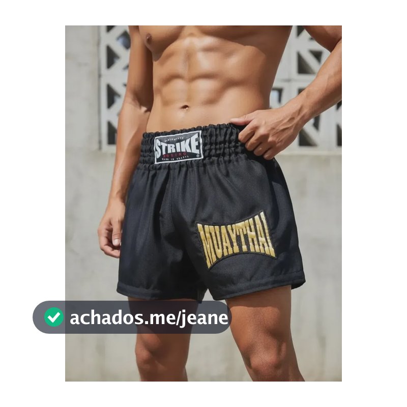 Short Muay Thai Bermuda Strike Boxing Calção Luta Bordado Preto Bordado Dourado M