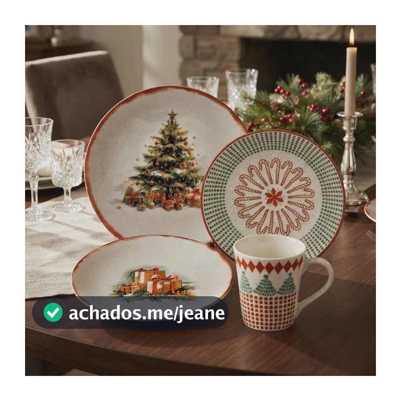 Aparelho De Jantar Chá 16 Peças Natal Oxford Off White Natal