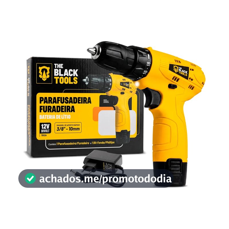 Parafusadeira Furadeira The Black Tools TB12A 3/8 a Bateria Cor Amarelo Frequência 60Hz