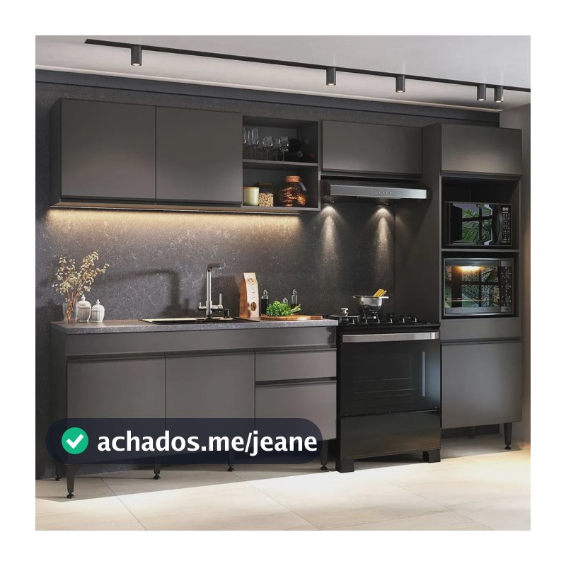 Armário Cozinha Modulada Completa 281,5cm Milano Multimóveis Mp2397 Cinza