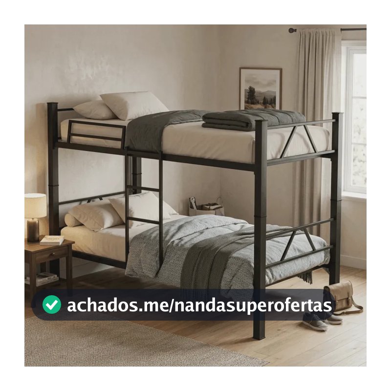 Cama Beliche Solteiro Klm Aço Reforçado Tubular Cor Preto Beliche Rubi