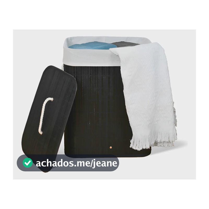 Cesto De Roupa Suja De Bambu Com Tampa E Alças 50 Litros