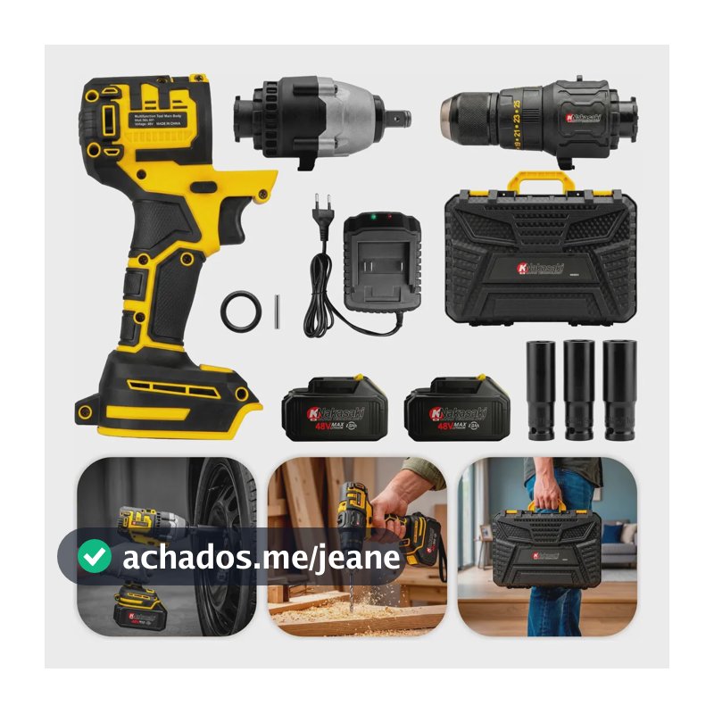 Chave De Impacto Bateria 48v + Parafusadeira Profissional Amarelo 100v/220v