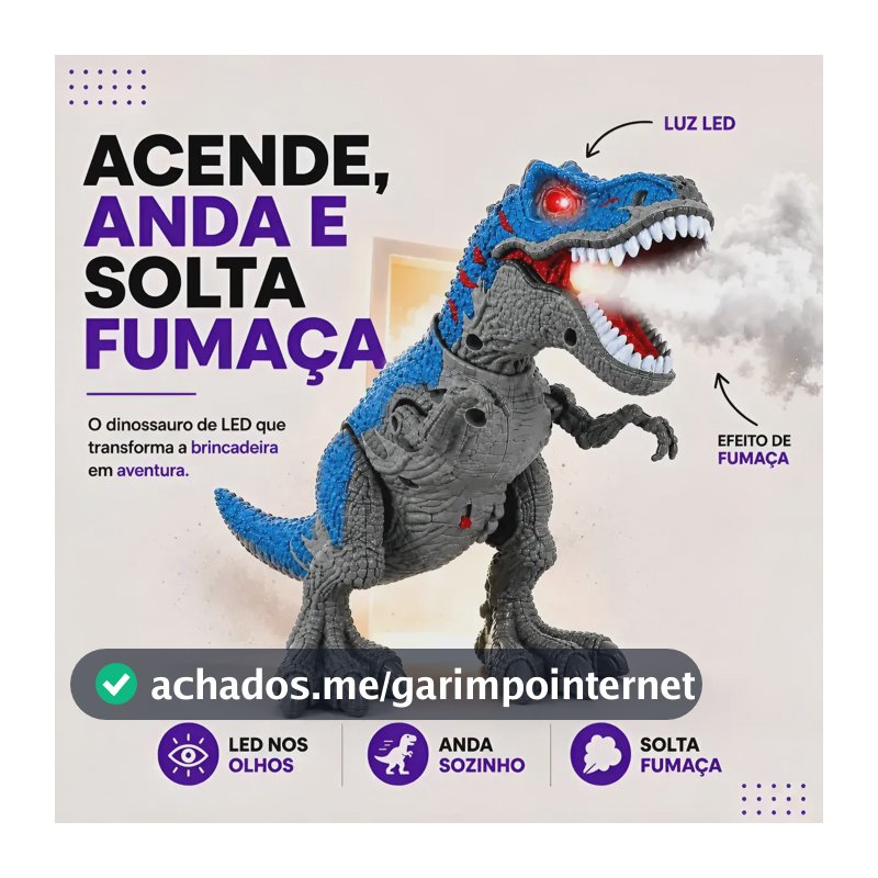 Dinossauro T-Rex Interativo Realista para Crianças com Luzes, Sons e Fumaça