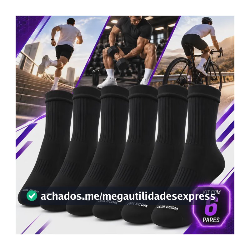 Kit 6 Meias Poliamida Corrida Esportiva Bike Runing Academia Preto 39 Ao 43