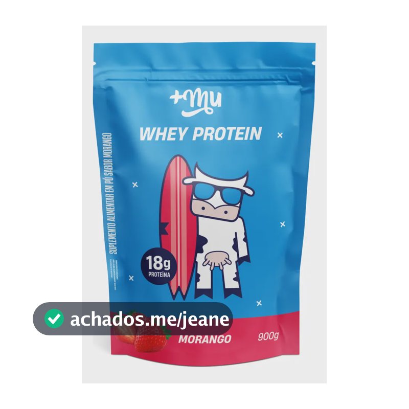 +Mu Whey Concentrado Morango Refil 900g