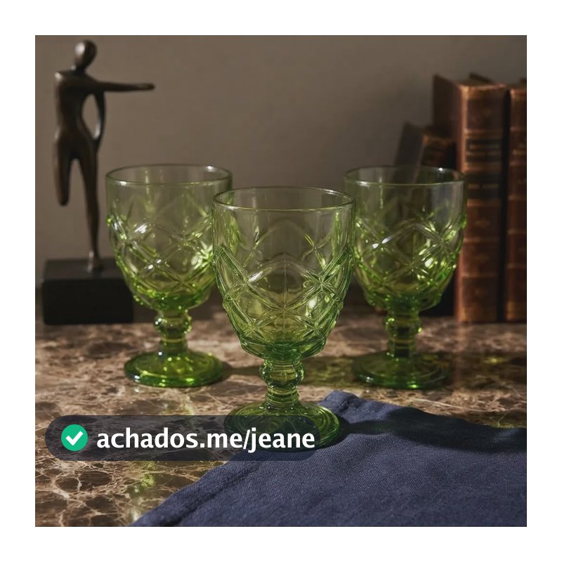 Taças Imports Para Água, Suco E Vinho  Jogo Com 3 Peças Verde