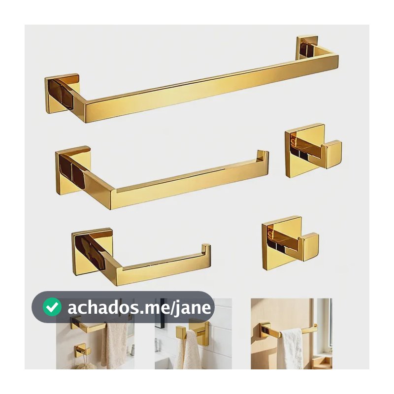 Kit De Acessórios Para Banheiro 5 Peças Hidralia Brilhante Dourad Moderno Cabide, Porta-toalhas,Suporte para rolo