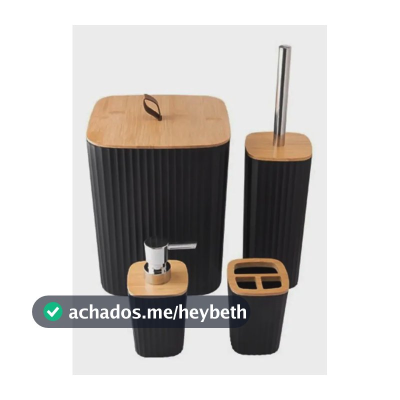 Kit Banheiro Preto 4 Peças Acessórios para Banheiro e Lavabo com Lixeira com Tampa Dispenser de Sabonete Líquido Porta Escova de Dentes e Escova Sanitária Plástico e Bambu Shokki