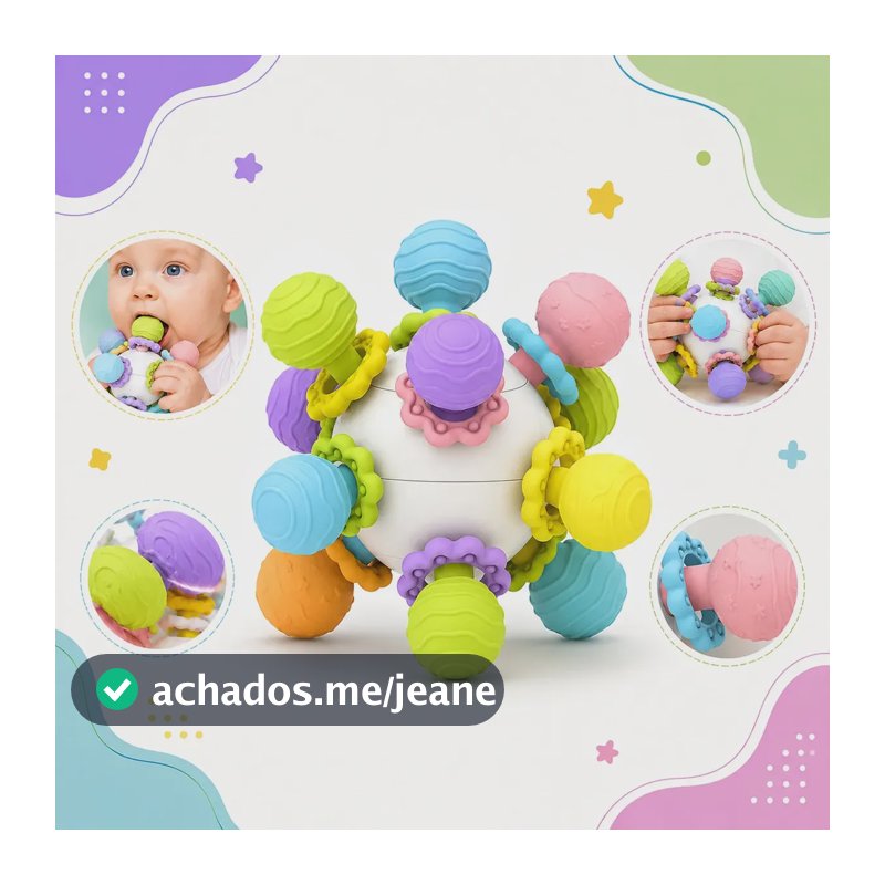 Bola Chocalho Bebe Recem Nascido Mordedor Infantil Babuu Brinquedos Educativos Branco