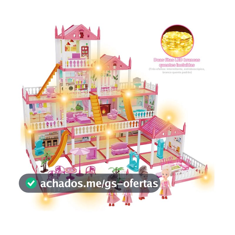 Casinha De Boneca Castelo Da Princesa 283 Pcs Rosa Com Quatro Bonecas