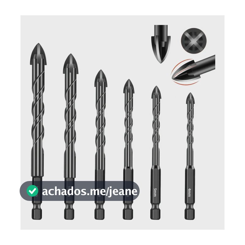 Kit 6 Jogo Broca De Videa Para Furar Porcelanato Metal Vidro