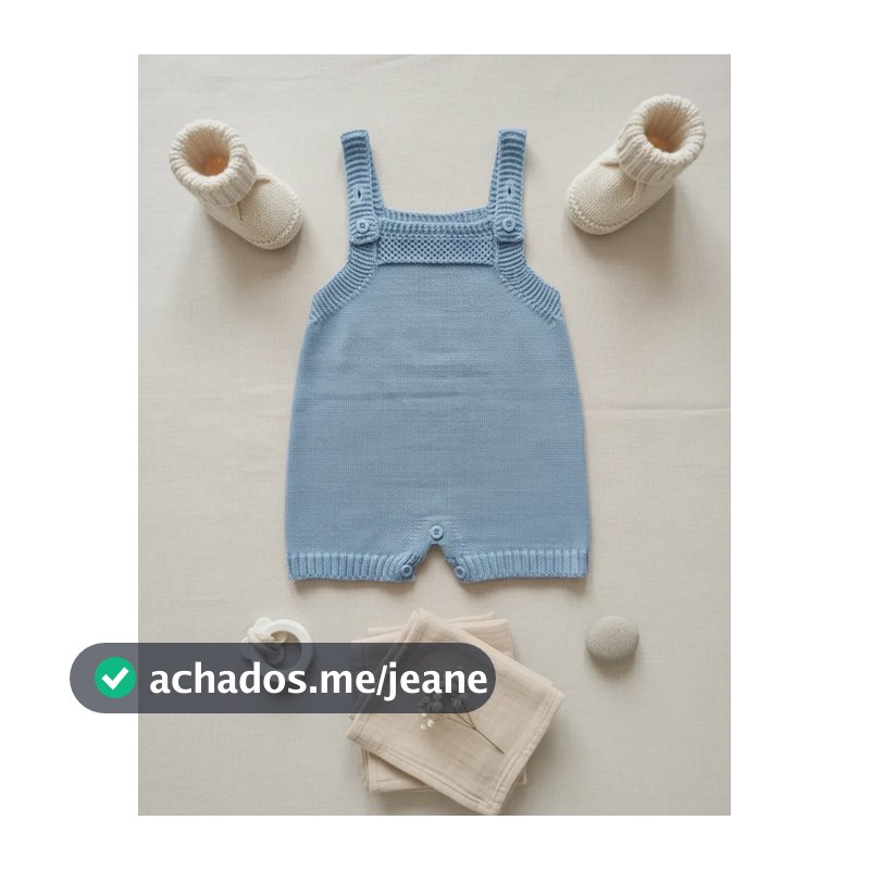 Jardineira Tricot Lisa Bebê Recém-nascido Tamanho Rn P Azul Bebê 3-6 M