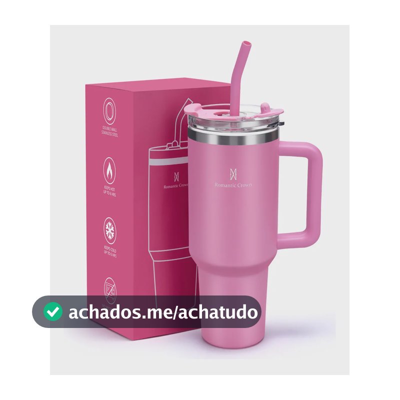 Copo Térmico Inox 1,2l Com Alça, Tampa, Canudo Inox E Escova Cor Rosa Lisa