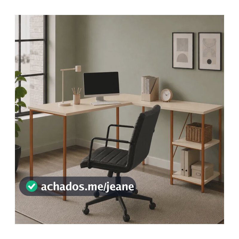Mesa Escrivaninha Estilo Industrial Em L Com Prateleiras - Klm Store - Bronze/off White