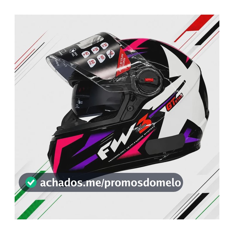 Capacete Fw3 Gtx Star Preto Lilas E Rosa Lilás Star Brilhante 59/60