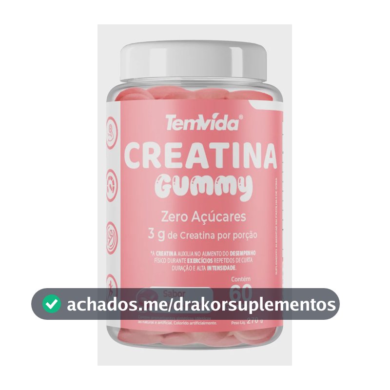 Creatina Gummy em Gomas Zero Açúcar 60 Unidades 3g Tem Vida