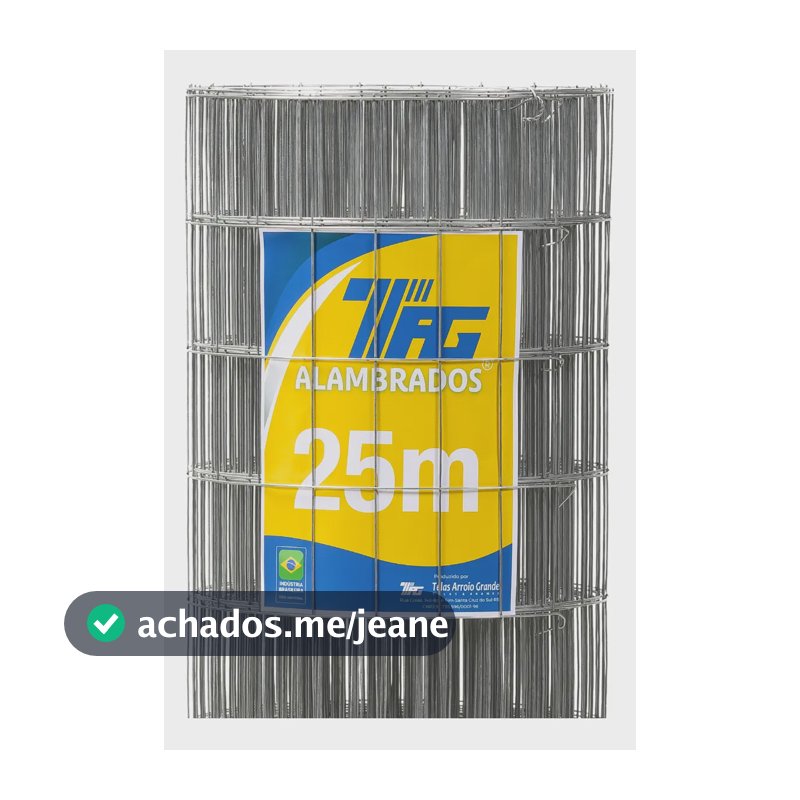 Tela Soldada Tag Malha 5x10cm Fio 1,90mm - Rl 25x1,0m Cinza
