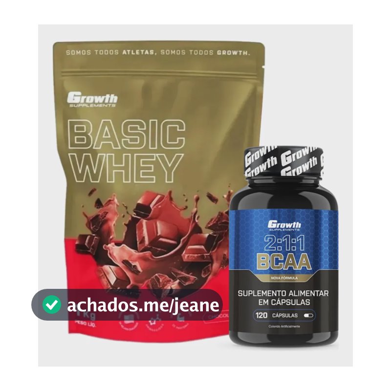Kit Whey Protein Basic 1kg Chocolate + Bcaa 120 Cápsulas Growth