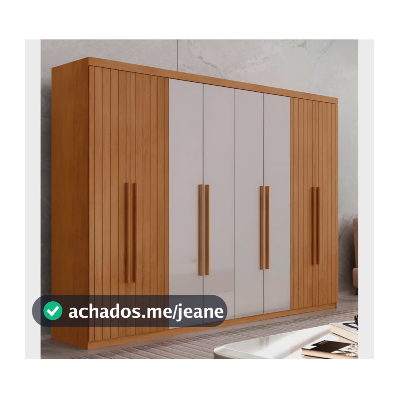 Guarda Roupa Casal Toronto Mdf 8 Portas Moderna Mobília Cor Naturale/Off White/Naturale