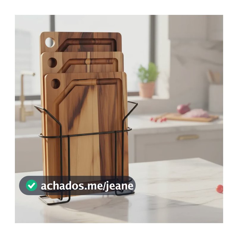 Kit 3 Tábua De Corte Carne Retangular De Madeira Com Suporte Lisa Marrom