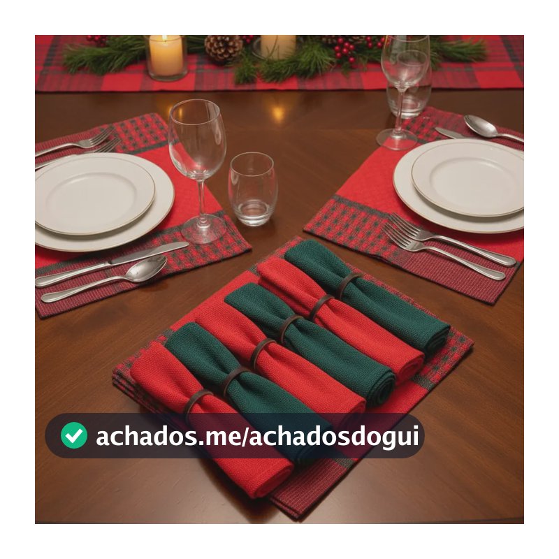 Jogo Americano Natalino 100% Algodão Mesa Posta Natal Luxo Natalino 6 Lugares Lisa