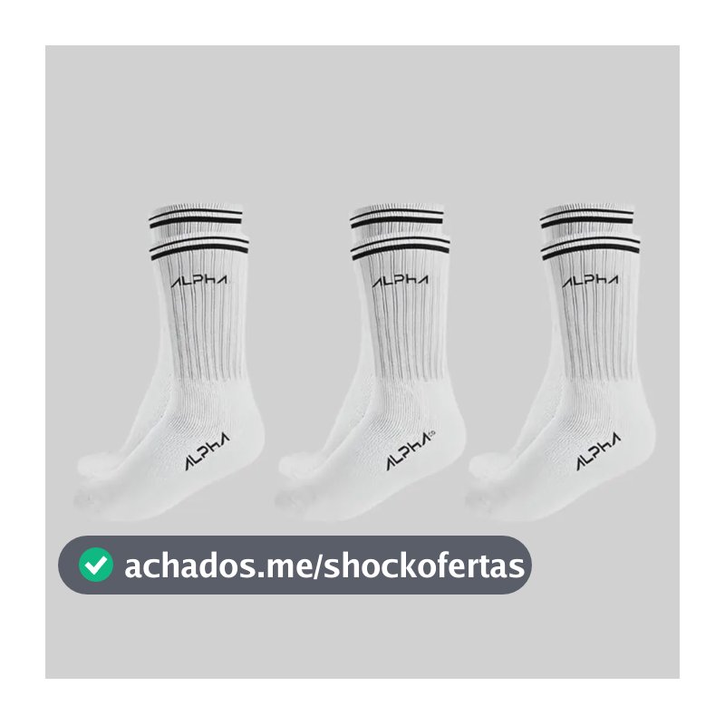 Kit 3 Meias Cano Médio  Alpha Branco U