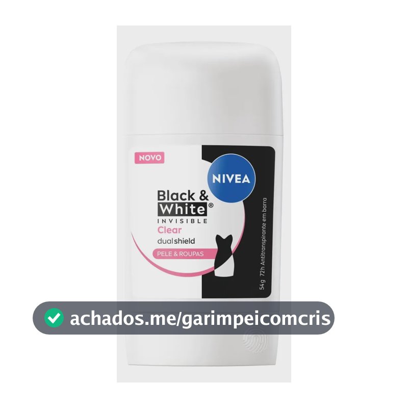 Desodorante Antitranspirante NIVEA Black & White Invisible Clear Proteção 72h Stick 54g