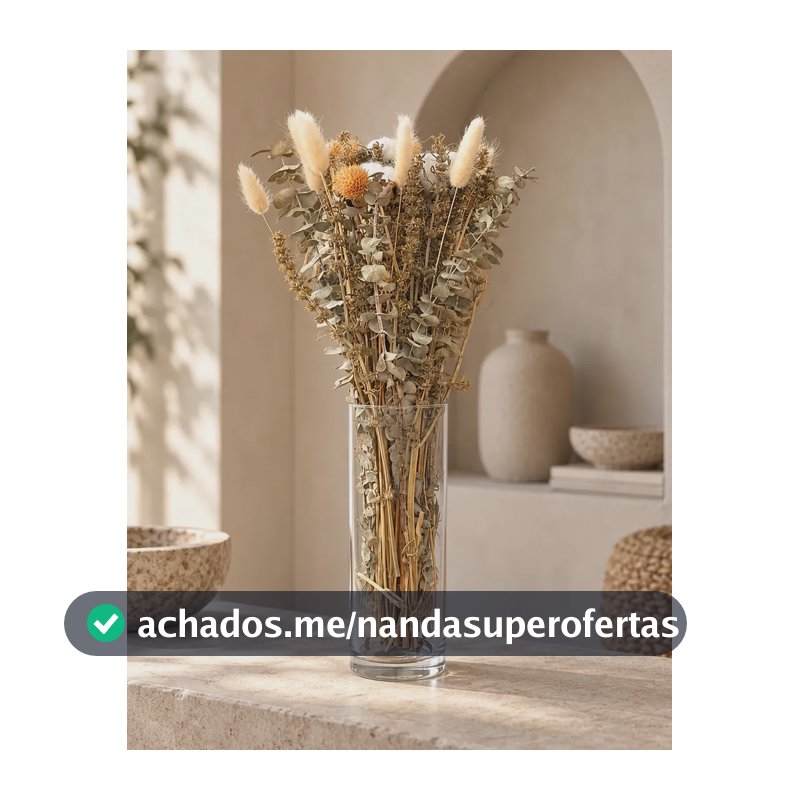 Buquê de Flores Naturais Desidratadas: Algodão, Eucalipto e Craspédia para Decoração Boho