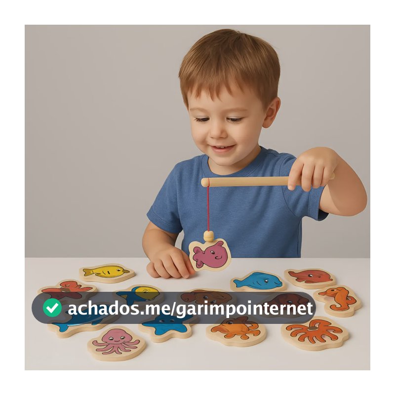 Brinquedo Magnetico Pescaria Jogo Infantil Em Madeira 33 Pçs 33 Pçs