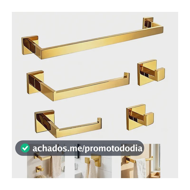 Kit De Acessórios Para Banheiro 5 Peças Hidralia Brilhante Dourad Moderno Cabide, Porta-toalhas,Suporte para rolo