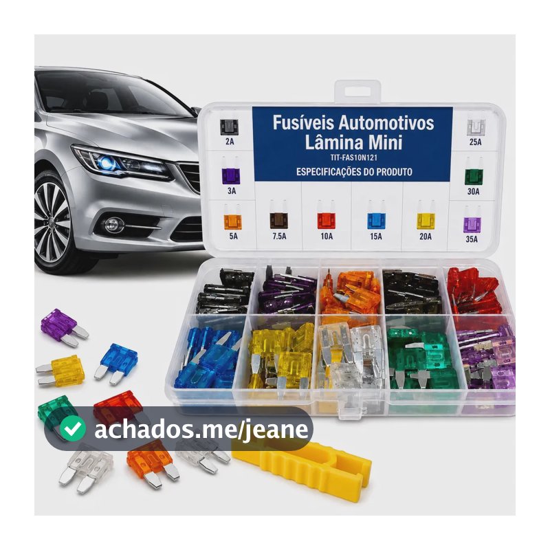 Fusível Lâmina Mini Automotivo Kit 121 Pçs 2A a 35A Carro Moto Estojo + Extrator