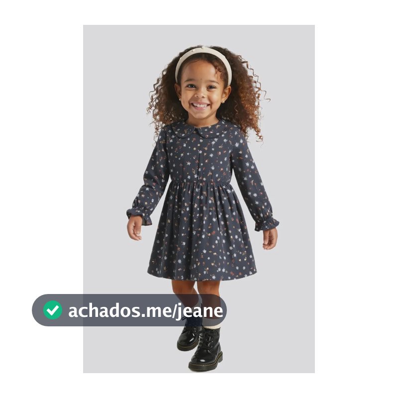 Vestido Manga Longa Tecido Rayon Infantil Menina Alakazoo Cinza 3