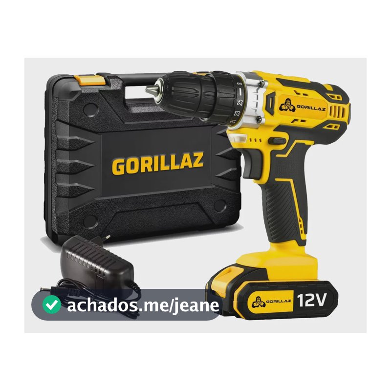 Parafusadeira Furadeira Bateria 12v 3/8 Com Maleta Gorillaz Amarelo E Preto 110v/220v 60 Hz
