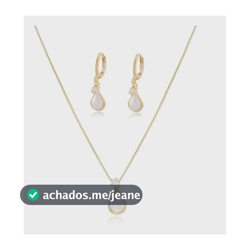 Conjunto Colar E Brinco Click Gota Pérola Folheado Ouro18k Dourado